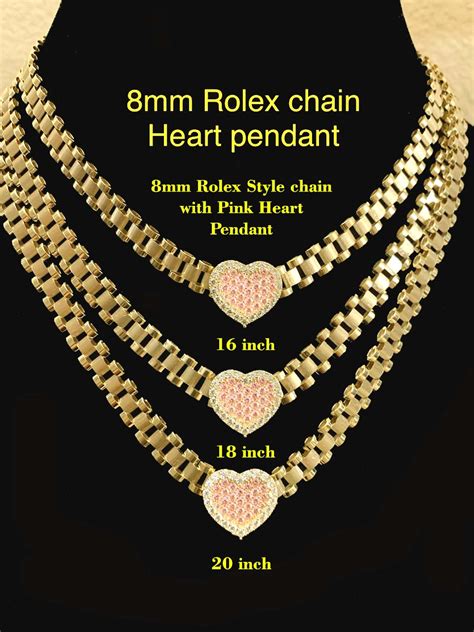 rolex chain with heart pendant|10k Rolex chain.